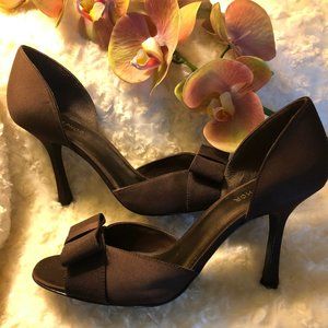 Chocolate Brown Satin Peep Toe (Size 8.5)